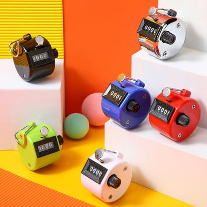 TOODOO 6 Pack Hand Tally Counter 4 Digit Mechanical Palm Clicker Plastic Hand Held Counter Clicker with Metal Finger Ring for School Golf Sports Events Office Stadium - color: Retro Color