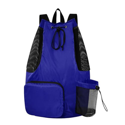 Yuiboo Navy Blue Drawstring Gym Bags Climbing Gym Bag with Water Bottle Pocket Cinch Back Sack Wet and Dry Separation