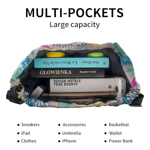 Peicees Waterproof Drawstring Sport Bag Lightweight Sackpack Backpack for Men and Women | Waterproof - color: X_gray Leaves