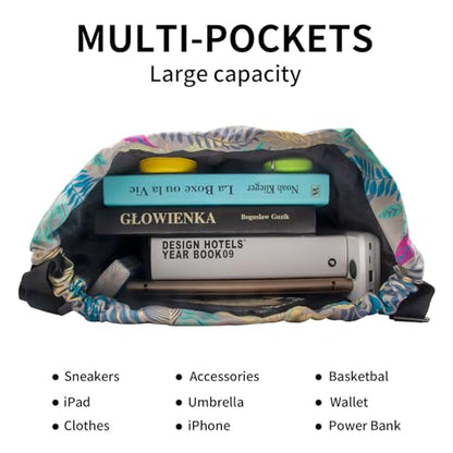 Peicees Waterproof Drawstring Sport Bag Lightweight Sackpack Backpack for Men and Women | Waterproof - color: X_gray Leaves