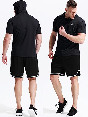 NELEUS Dry Fit Workout Athletic Muscle Tank Top Running Shirts with Hoods - color: 5084 Black/Grey/Olive Green,3 Pack, size: 3X-Large