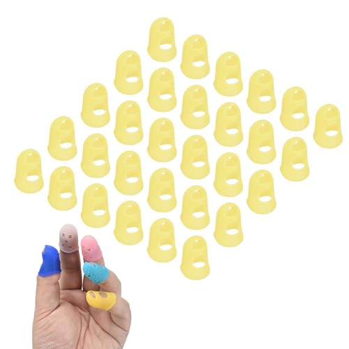 PATIKIL 30 Pcs Silicone Finger Tips, 17mm Anti-Slip Textured Surface Reinforced Protectors Fingertip Covers Reusable Thimbles for Money Counting Guitar Sewing, Yellow - color: Yellow, size: 17mm