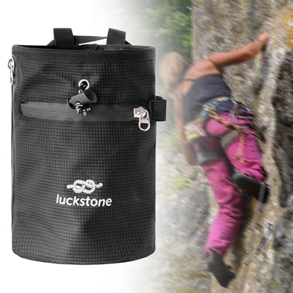 SM SunniMix Climbing Chalk Bag Drawstring Pouch Weightlifting Rock Bouldering Adjustable Waist Belt Oxford Cloth Waterproof Zipper Pocket Suitable for Gymnastics - color: Black