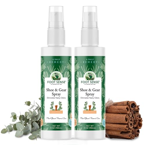 Foot Sense – Shoe Deodorizer & Foot Spray – Natural Foot & Shoe Odor Eliminator for Smelly Feet, Shoes & Sports Gear, Long-Lasting Refreshener for Adults & Kids – 5oz, 2 Pack
