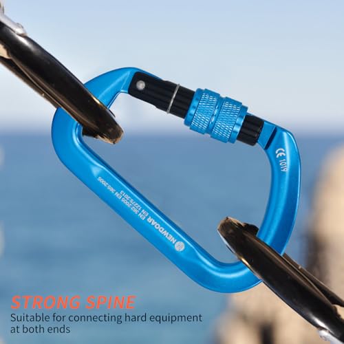 NewDoar CE Certified 30kN-6744lbs Climbing Carabiner Professional, Heavy Duty D Screwgate Clip, for Climbing,Rappelling,Hunting, Rescue - color: Screwgate/Blue/5pcs