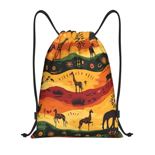 Drawstring Sports Backpacks - Lightweight Swim Gym Bags for Women Men String Sackpack for Beach Travel Yoga(Small, African Traditiona Animal) - color: African Traditiona Animal, size: Small