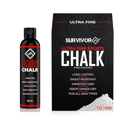 SURVIVOR 150ML Liquid Chalk + 200g Ultra Fine Climbing Chalk Powder Bundle
