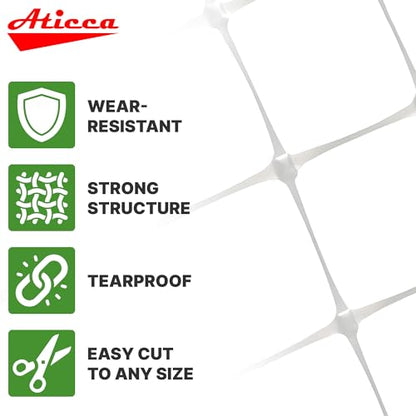 ATICCA Plastic Trellis Netting 59" x 328 ft Heavy Duty Plant Support Netting White - 6 Inch Garden Trellis on Roll - Mesh for Growing Vine Climbing Plants, Flowers, Peas, and Cucumber - size: 59''x328ft Plastic Trellis Netting
