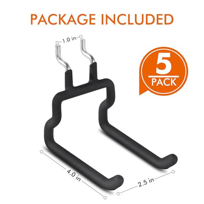 Utility Heavy Duty Pegboard Hooks, 5Pack Peg Board Accessories Tool Hangers | Fit 1/8" 1/4" Peg Holes, Double Arm Peg Board Bracket, Rubber Coated, Large Tool Organizer for Garage Workshop Shed Craftroom - style: 5 Pack