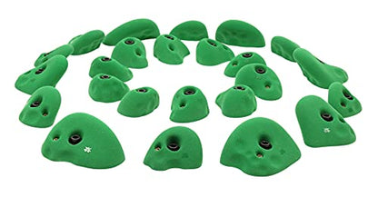 Atomik Rock Climbing Holds Set of 24 Golfus Style Climbing Holds in Green with Outdoor Hardware