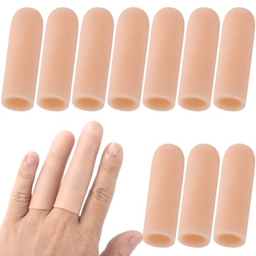 10 PCS Gel Finger Sleeve Protectors, Silicone Finger Support Caps, 0.59 x 1.97 Inch Finger Sleeves, Thumb Finger Covers for Arthritis, Hands Cracking, Blisters - Skin Color - size: 1.97 in - 10 pcs