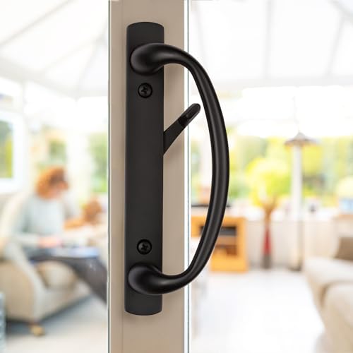 Rockwell Security Charlotte Patio Sliding Door Handle Set Antique Black Finish Fits 3-15/16 Inch CTC Screw Holes for Residential Use - color: Antique Black