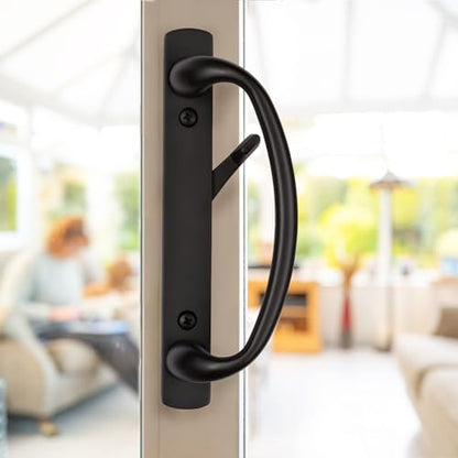 Rockwell Security Charlotte Patio Sliding Door Handle Set Antique Black Finish Fits 3-15/16 Inch CTC Screw Holes for Residential Use - color: Antique Black