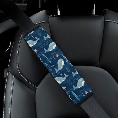 2 Pack Breathable Car Seat Straps Shoulder Pads for Adults and Children, All Vehicles, Cute Ocean Navy Blue White Cartoon Manatee Harness Pads Strap, Pressure Relief - color: Pattern 1109