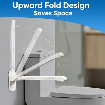 26.8 INCH Flip-Up Toilet Grab Bar, Wall-Mounted Safety Rail for Bathroom, Night Glow Strips on Both Sides, Folding Handrail for Elderly & Disabled - size: 26.8 In without Support Leg