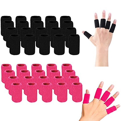 ELANE 40PCS Finger Sleeve Protective Sleeve, Thumb Sleeve Support Finger Sleeve Elastic Thumb Sleeve, Protect Joints, Suitable for Sports, Basketball, Tennis, Fitness, Bowling, Black and Rose - color: black+rosered