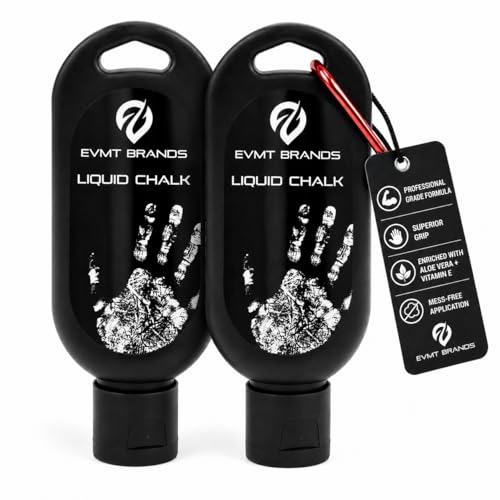 EVMT Brands Liquid Chalk, Mess Free Gym Chalk for Weightlifting, Gymnastics, Rock Climbing, Dancing. Sweat Resistant and Long Lasting for Stronger Grip.