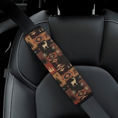 2 Pack Rustic Bear Deer Moose Farmhouse Aztec Car Seat Straps Shoulder Pads Universal Fit Neck Strap Covers for Adults and Children, All Vehicles, Pressure Relief - color: Pattern 834