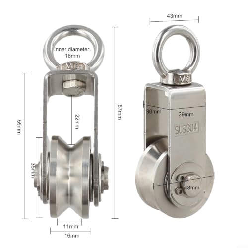 304 Stainless Steel Cable Pulley Wall Mount for Home Gym - Double Bearing Smooth Rotation Lat Pulldown System 500kg Load
