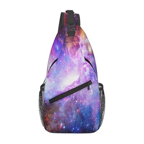Galaxy Crossbody Sling Bags for Women Men Blue Purple Galaxy and Nebula Dark Space Stars Travel Sling Backpack Casual Chest Shoulder Bag Universe Scenery Theme Gym Sports Hiking Daypack - color: Purple Pink
