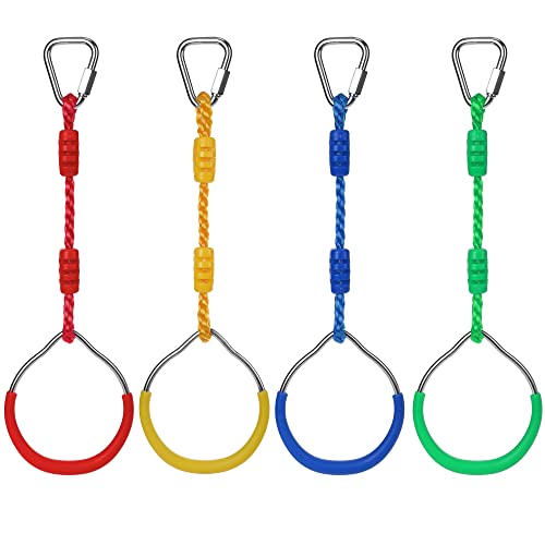 Pack of 4 Children's Gymnastics Rings, Morwealth Colorful Ninja Rings, Trapeze Swing Bar Rings,Climbing Rings, Gym Rings for Ninja Accessory Set for the Garden (4Pcs Color) - color: 4pcs Color