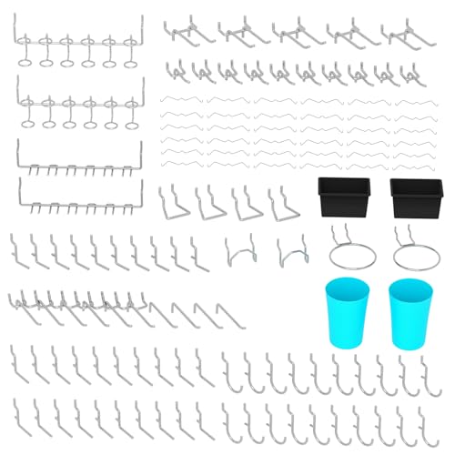 157 PCS Extra Thick Pegboard Hook Set, Metal Pegboard Accessory Organizer with Storage Bins and Peg Locks, Fits 1/4 Inch Pegboard Only, Ideal for Tools, Garage and Workshop Storage(Silver) - color: Silver