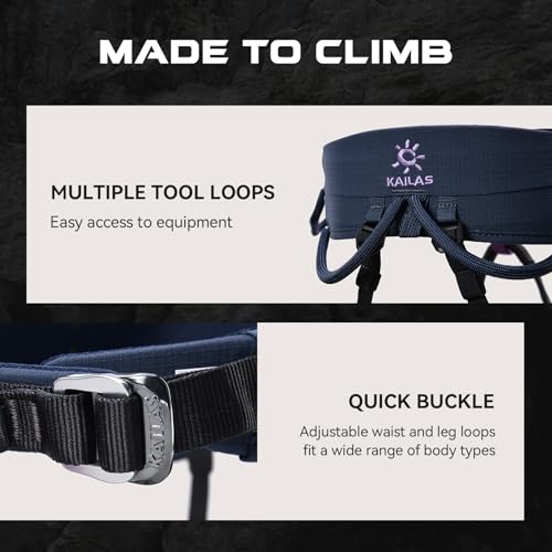 KAILAS Airo Rock Climbing Harness Men Roofing Harnesses Rescue Mountaineering Safety Belt Women Comfortable Lightweight - color: Navy Blue, size: Large