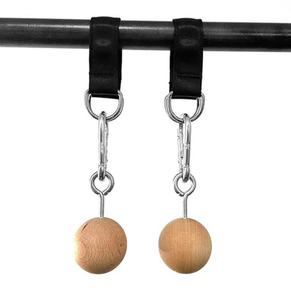 HERCHR Rock Climbing Training Pull Up Ball Hold Grips, Wooden Non-Slip Hand Grips Balls & Straps for Strength Training, Forearm and Chin Up Bar, Kettlebell, Barbell, Home Gym Workout