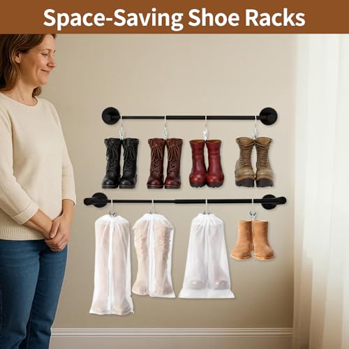 TBWHL Metal Wall-Mounted Boot Rack Hanging Shoe Rack Wall Mounted Organizer Tall Boots for Dorm Room, Closet, Entryway, Bedroom,Bedroom, Patio Outdoor, Hallway, Black, Tall Boots Hanging for 8 Pairs