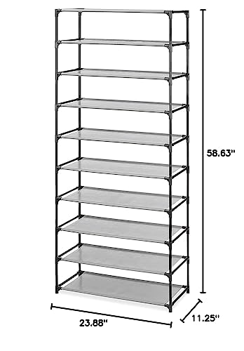 Whitmor Spacemaker 10 Tier Shoe Rack Tower, Tall Metal & Fabric Shoe Shelf Organizer for Entryway, Garage, Holds Shoes, Handbags & Accessories, 12"D×24.5"W×60"H - size: 10-Tier