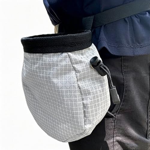 Rock Climbing Chalk Bag, 210D High-Tensile Polyethylene Durable Chalk Bag with Fleece Lining & Adjustable Belt, for Bouldering, Gym, Weightlifting - color: Grey