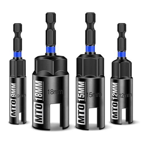MTO Wing Nut Driver Set 4PCS, 9mm 12mm 15mm 18mm, 1/4” Hex Shank Wing Nut Driver Bit Set, for Hook Bolt Installation, Wire Twisting