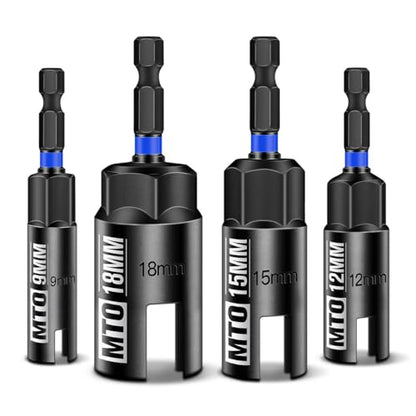 MTO Wing Nut Driver Set 4PCS, 9mm 12mm 15mm 18mm, 1/4” Hex Shank Wing Nut Driver Bit Set, for Hook Bolt Installation, Wire Twisting
