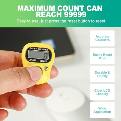 slaixiu 10 Pcs Digital Finger Clicker Counter, Hand Tally Clickers for Counting - Lap, Pitch, Knitting & Crochet Row Counter - People Counter for Classroom, Coaches & Events