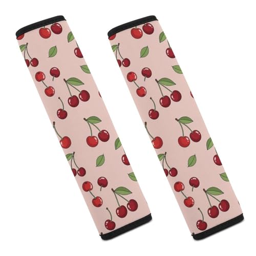 Soft Padded Seat Belt Cover for Girls and Boys, Stroller Pushchair High Chair, 2 Piece Pink Cherry Fruit Theme Cherries Shoulder Protector Anti-Slip Pad - color: Pattern 130