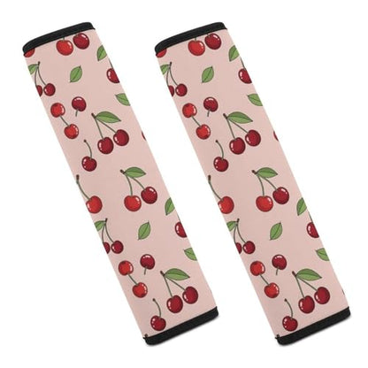 Soft Padded Seat Belt Cover for Girls and Boys, Stroller Pushchair High Chair, 2 Piece Pink Cherry Fruit Theme Cherries Shoulder Protector Anti-Slip Pad - color: Pattern 130