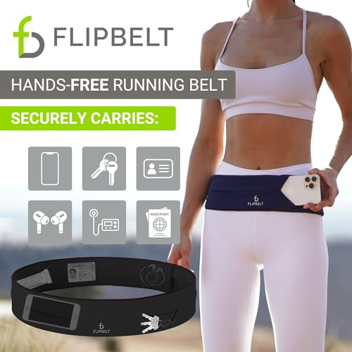 FlipBelt Classic Running Belt, Phone Holder for Running, Money Belt Pouch - color: Black, size: Small