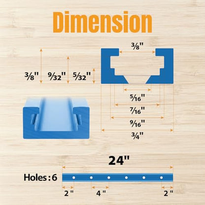 POWERTEC 71371V 24 Inch Double-Cut Profile Universal T-Track with Predrilled Mounting Holes, 4 PK, T Track for Woodworking Jigs and Fixtures, Drill Press Table, Router Table, Workbench - size: 24" T track, 4PK