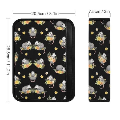 2PCS Breathable Car Seat Belt Pad for Elderly Support, Stroller Pushchair High Chair, Possum Floral Black Seat Belt Cushion, Anti-Slip Pad - color: Pattern 1210