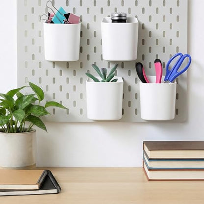 4Pcs Pegboard Cups with Hooks, 2.9 x 3.5 x 3.2 Inch Skadis Pegboard Accessories Pegboard Bins Accessories Top Storage Containers Peg Board Organizer Cups for Garage Wall Kitchen Office Workbench Home