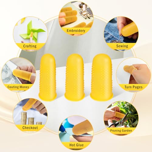 24pcs Silicone Finger Protectors,Rubber Fingers Tips, 3 Sizes | Finger Covers Thimble Guard Pads Caps for Hot Glue Gun Money Counting Collating Writing Task Wax Rosin Resin Crafts Sewing