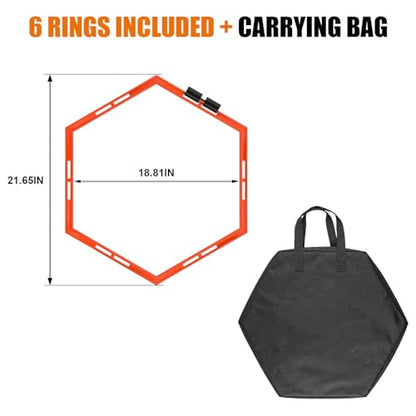 6 PCS Hex Agility Rings, Speed Rings for Agility Footwork Training | Premium Hexagon Rings, with Carry Bag, Portable Agility Hurdles Ladder