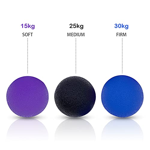 Small 2-Inch Stress Balls for Adults, 3-Pack for Hand and Grip Exercise | Small 2-inch silicone squeeze balls in soft, medium and firm levels for hand exercise, light grip exercise and stress relief