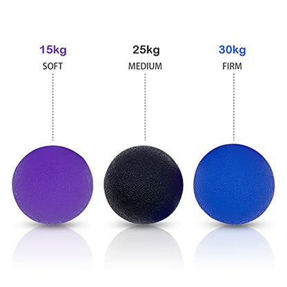 Small 2-Inch Stress Balls for Adults, 3-Pack for Hand and Grip Exercise | Small 2-inch silicone squeeze balls in soft, medium and firm levels for hand exercise, light grip exercise and stress relief