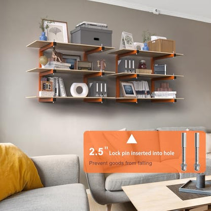 Lumber Rack Wall-Mounted Lumber Storage Rack, Heavy Duty Wood Storage Racks with 9-Level System, 1980 LB Sturdy Garage Wood Organizer, Orange Lumber Metal Racks for Indoor and Outdoor (6 Pack) - style: All-in-One – 6 Pack, 9-Tier