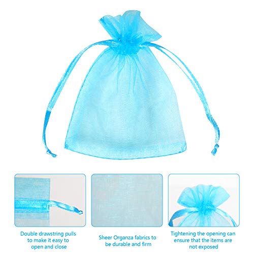 Boshen 100/200PCS Organza Gift Candy Sheer Bags Mesh Jewelry Pouches Drawstring Bulk for Wedding Party Favors Christmas (4" X 6"(100PCS), Teal Blue) - color: Blue-4" X 6"(100PCS)