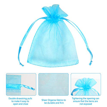 Boshen 100/200PCS Organza Gift Candy Sheer Bags Mesh Jewelry Pouches Drawstring Bulk for Wedding Party Favors Christmas (4" X 6"(100PCS), Teal Blue) - color: Blue-4" X 6"(100PCS)