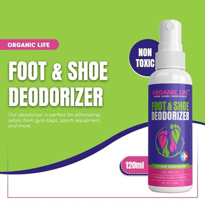 Organic Life Shoe Spray Deodorizer, Eliminator Spray for Foot and Shoe, Tea Tree & Witch Hazel Foot Spray and Shoe Freshener, Shoe Protector Spray, Odour Remover for Shoes