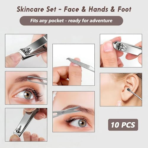 10 Pcs Manicure Set, Professional Portable Nail Care Kit with Nail Clippers, Nail Trimmer, and Grooming Tools for Home and Travel Use - color: 10 Pcs Brown