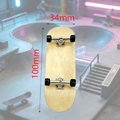 Complete Fingerboard Set - 5-Ply Canadian Maple Deck (100mm x 34mm), Alloy Trucks, Bearing Wheels with ABEC-5, Grip Tape & Accessories | Pro Fingerboard for Tricks - size: 34mm